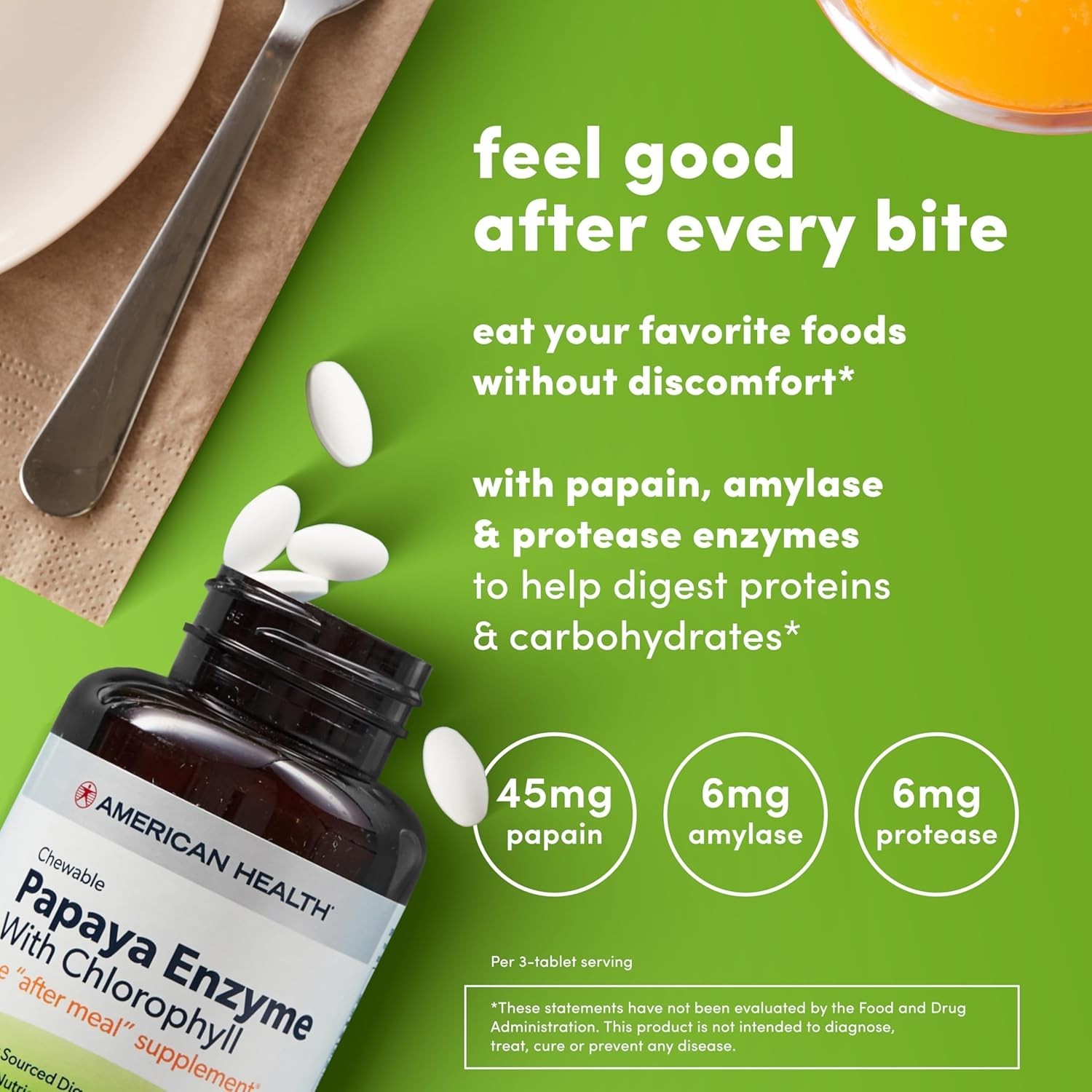 Digestive Support with Papaya Enzyme & Chlorophyll – 600 Count Chewable Tablets