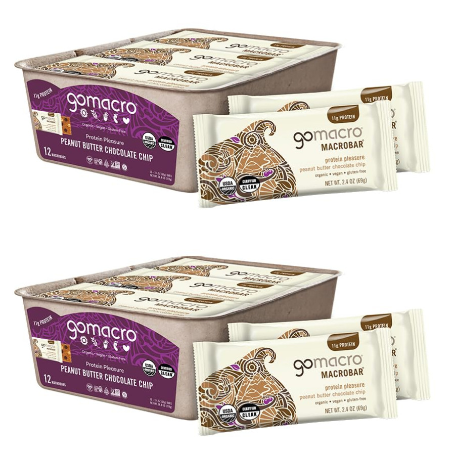 GoMacro Organic Protein Bars – Peanut Butter Chocolate Chip MacroBar, 2 Boxes