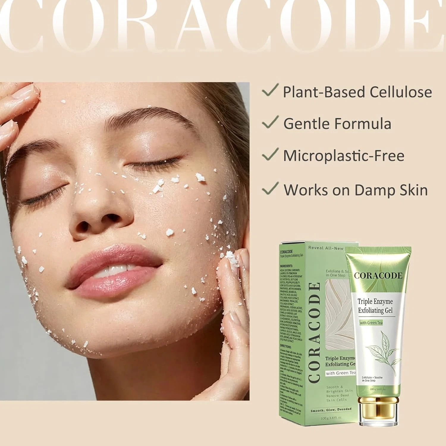 Triple Enzyme Green Tea Exfoliating Aqua Peel Gel, Deep Pore Face Exfoliant, Gen