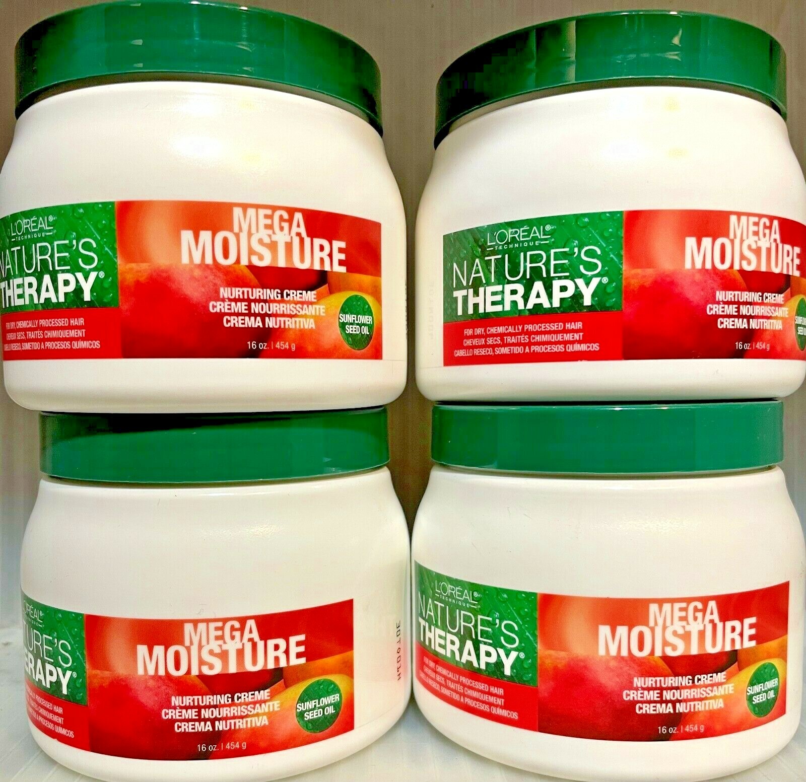 L’OREAL MEGA MOISTURE DEEP CONDITIONING NURTURING CREME 16 OZ 4 JARS
