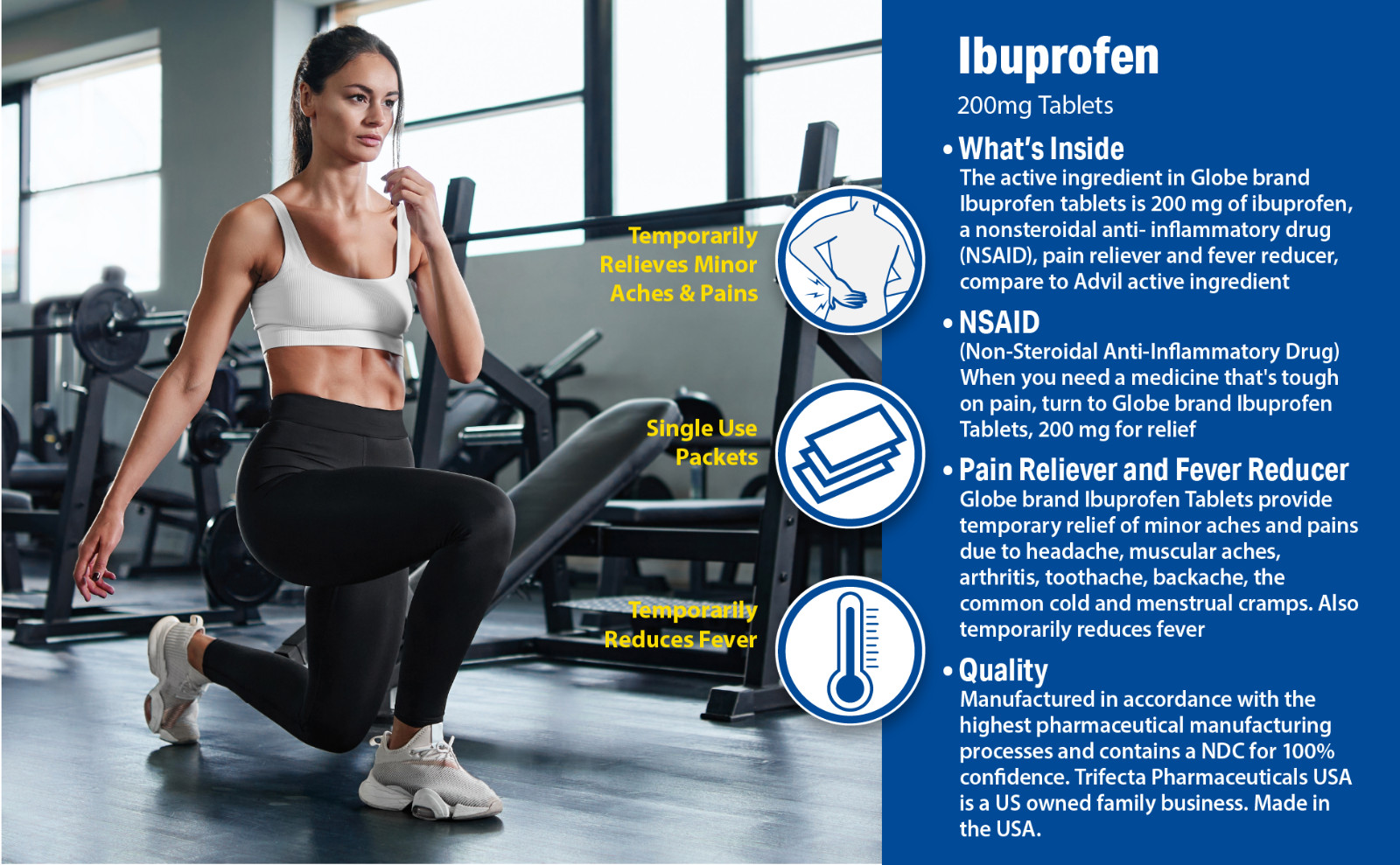 Globe Ibuprofen Tablets, 200 mg, Pain Reliever and Fever Reducer, for Headache