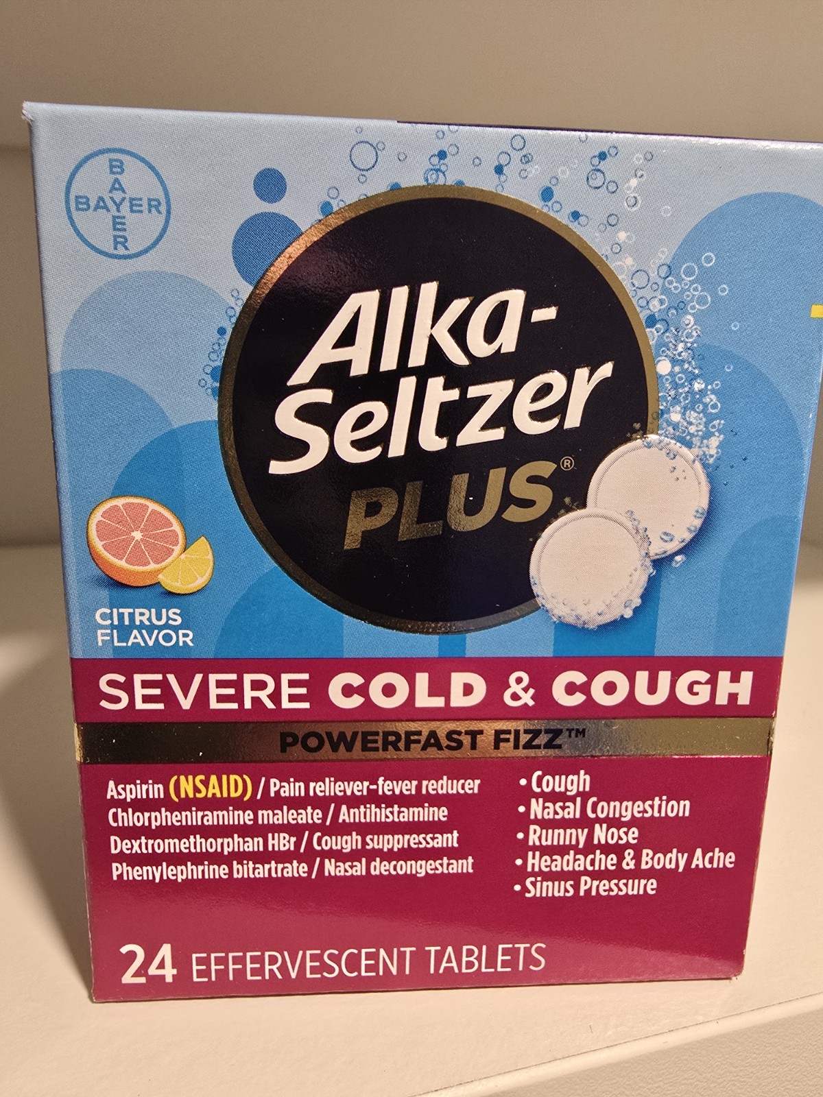 Alka-Seltzer Plus Severe Cold & Cough CITRUS Fizz 24 Tablets NEW Exp. 07/2027