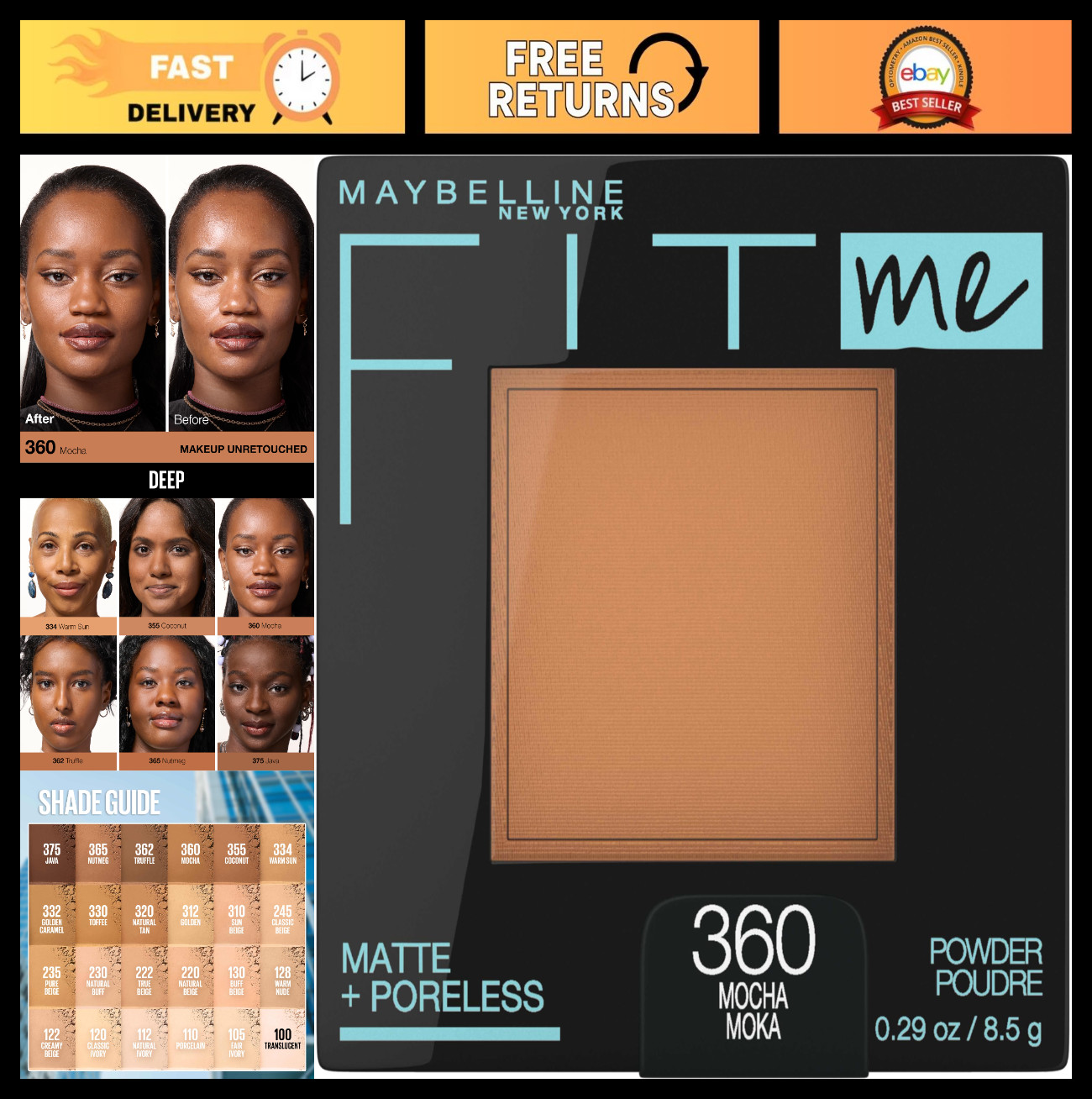 Matte Poreless Pressed Face Powder Makeup & Setting Powder – Mocha, 1 Count