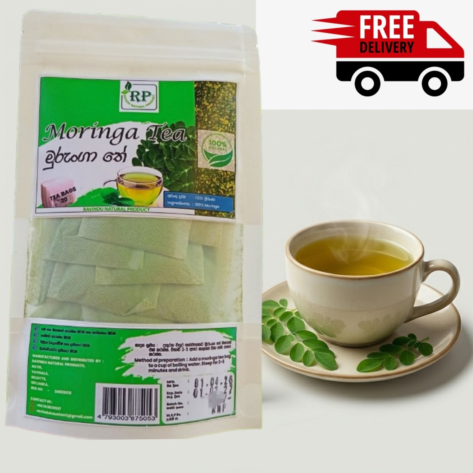 Organic Moringa Tea Bags Natural Wellness Herbal Tea Antioxidant Caffeine Free