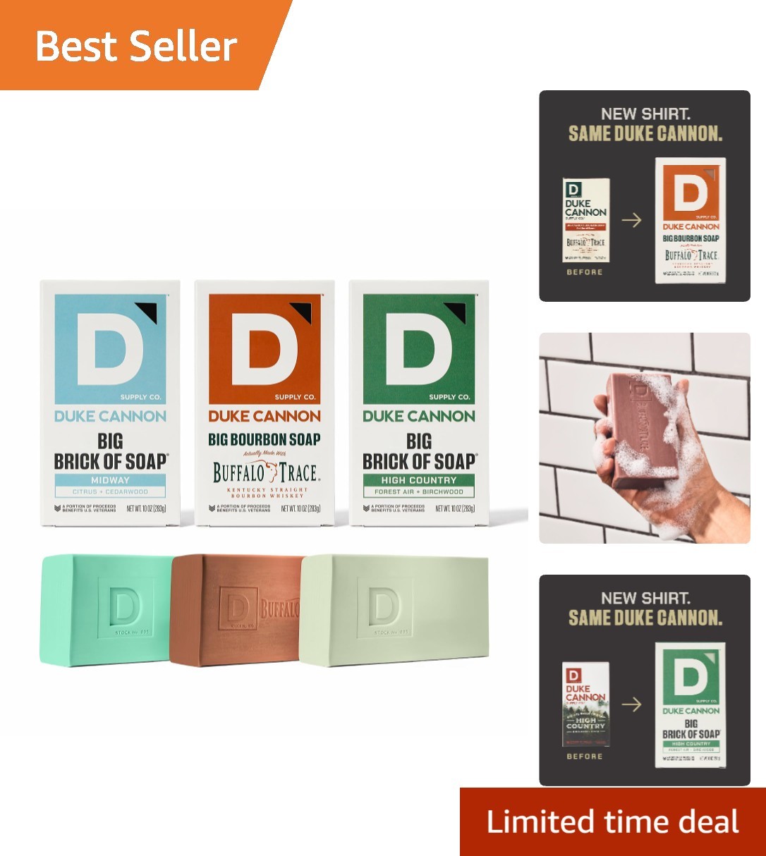 Duke Cannon Men’s Soap Variety Pack – 10oz Bars with Natural Oils, Moisturizing