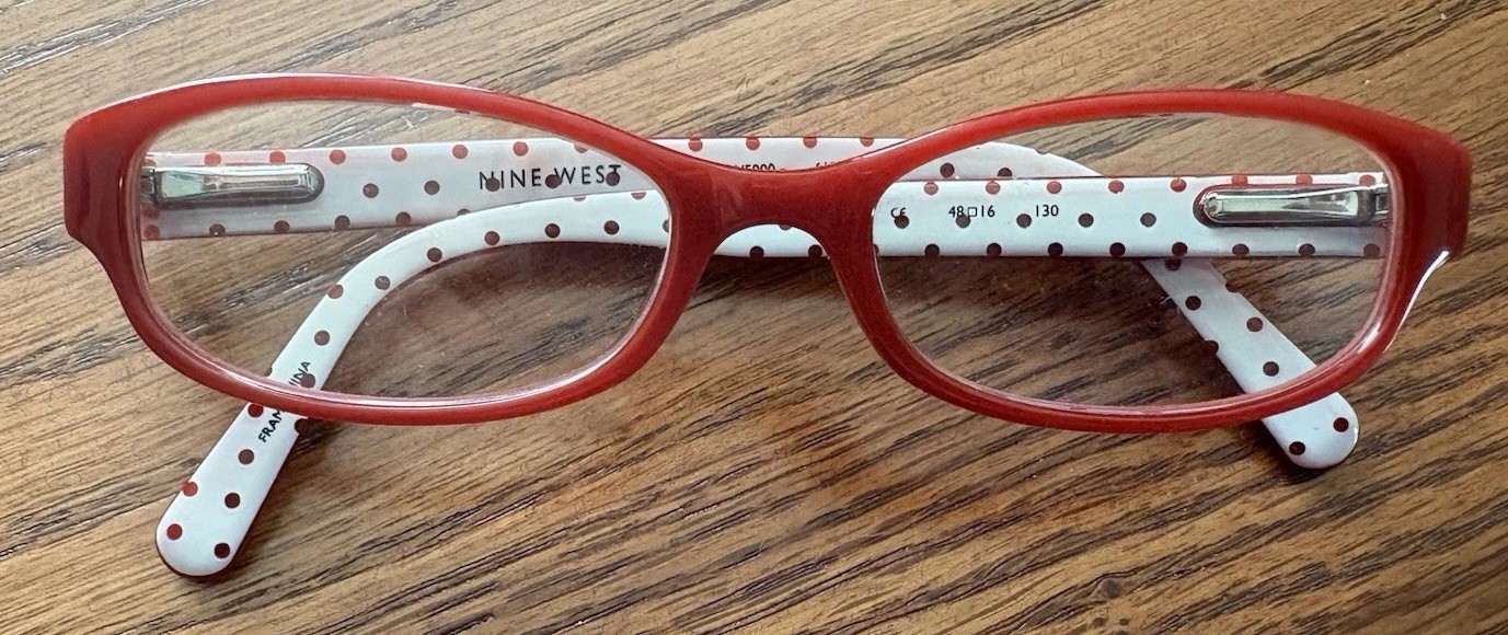 Nine West NW5000 Red Polka Dot Rectangular Full Rim Plastic Eyeglasses 48-16-130