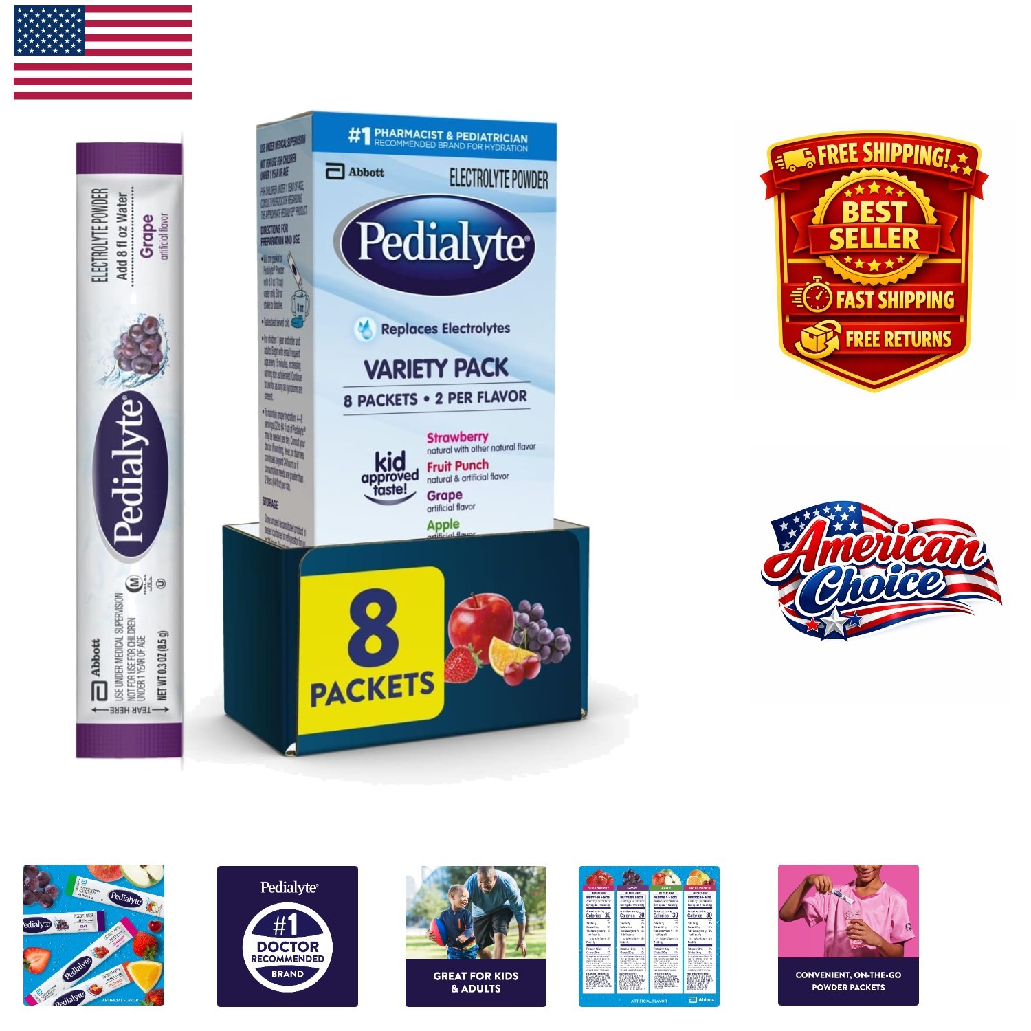 Electrolyte Powder Variety Pack | Fast Hydration for Kids & Adults – 8 Pack