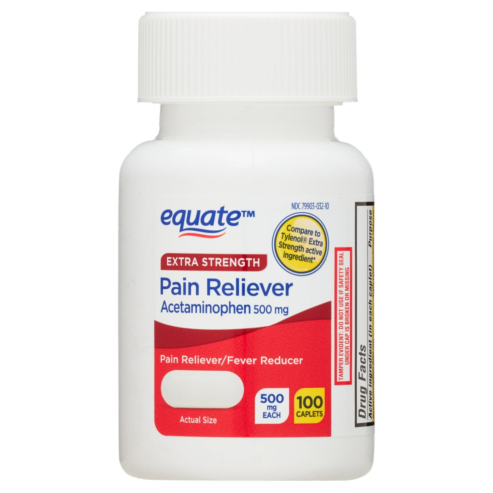 (3 pack) Equate Extra Strength Pain Reliever Acetaminophen Caplets 500mg 100 CT.