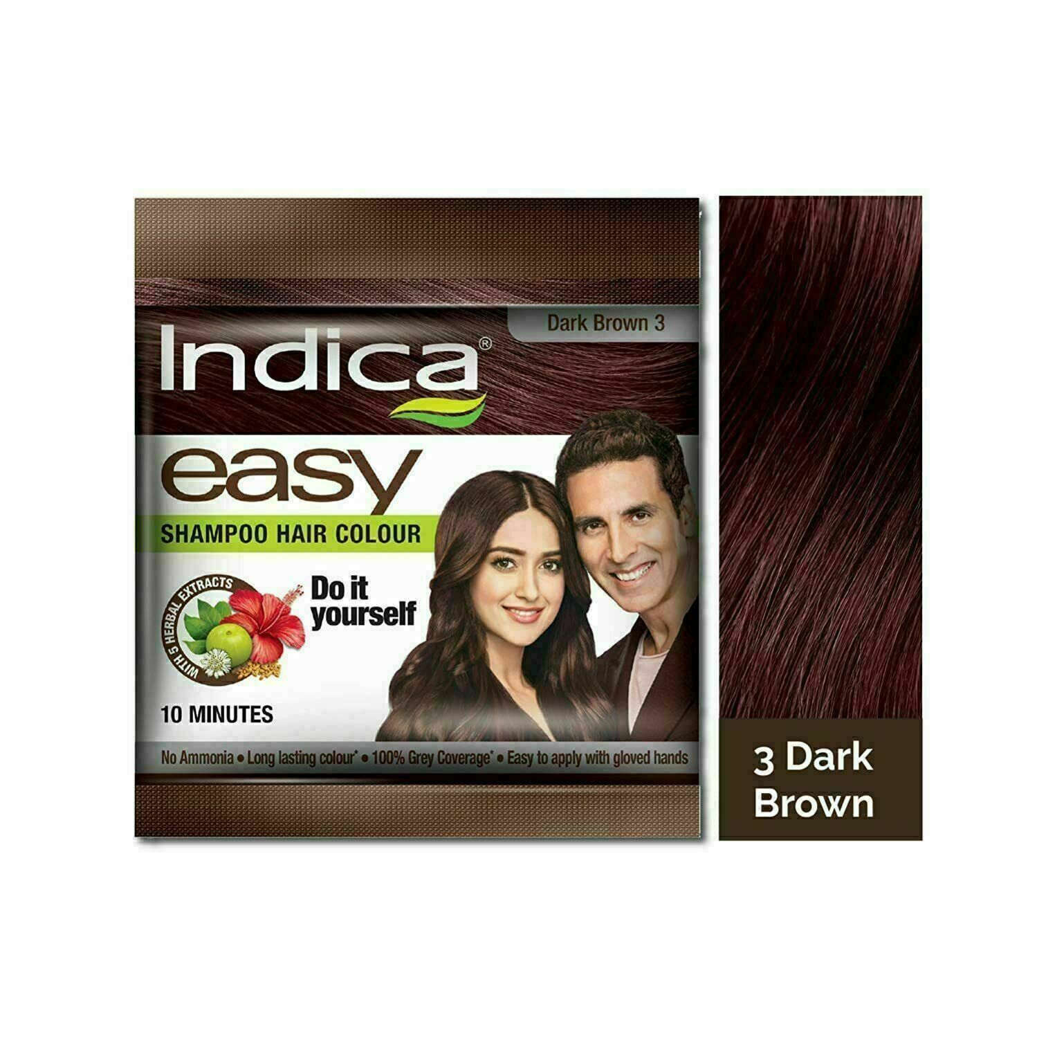 (Pack of 5 ) Indica Easy Shampoo Hair Colour Dark Brown 25ml Each