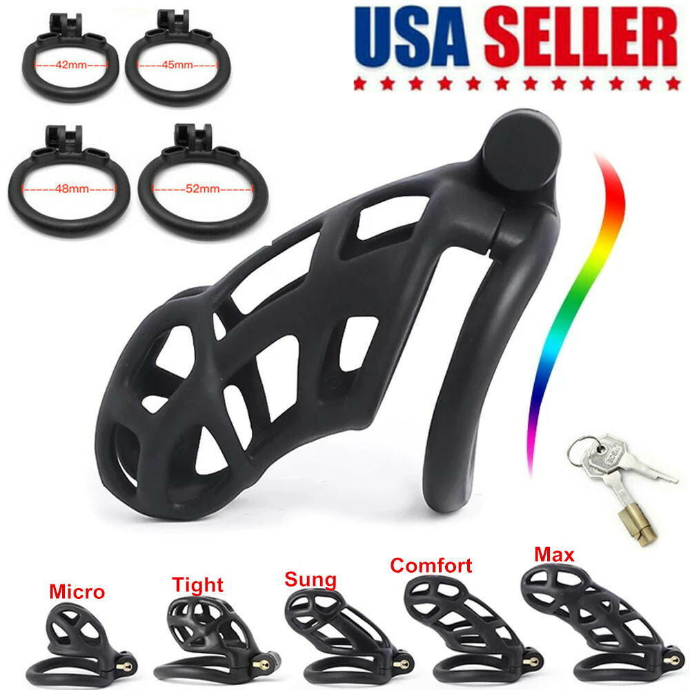 2022 New Cobra Male Chastity Cage Lock Device W/ 4 Rings Virginity Device 5 Size