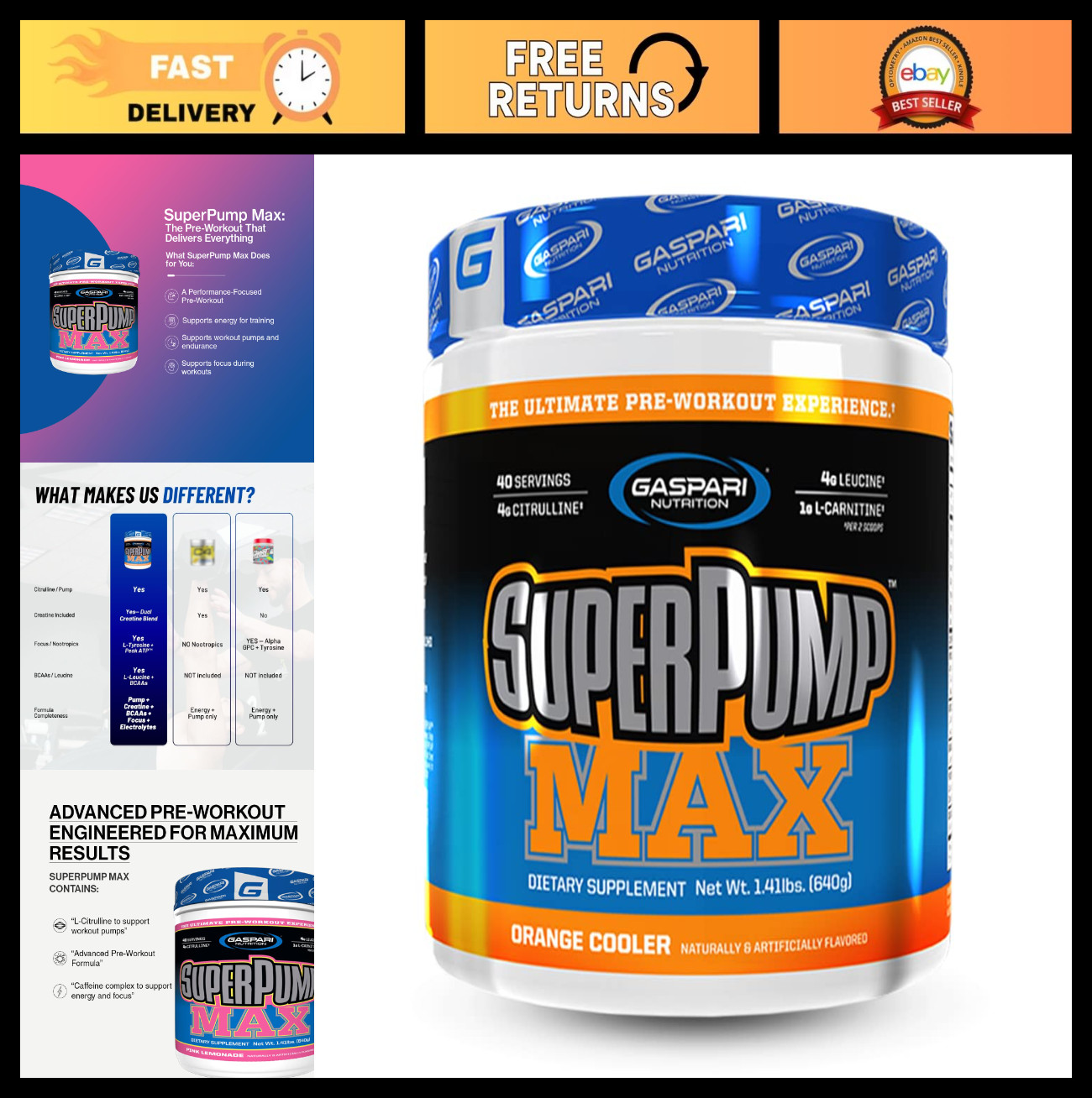 Ultimate Pre Workout Powder – Nitric Oxide Booster, Energy & Muscle Growth, 40 S