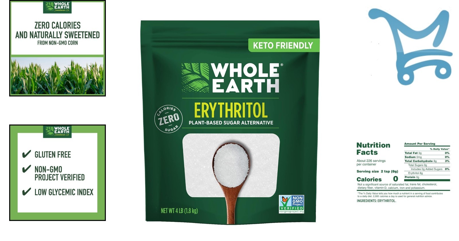 Erythritol Sugar Substitute Plant Based 4lb Granular Keto Baking Sweetener
