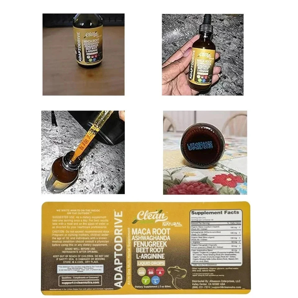 Organic Maca Root Liquid Drops Ashwagandha Fenugreek Beet Root and L-Arginine