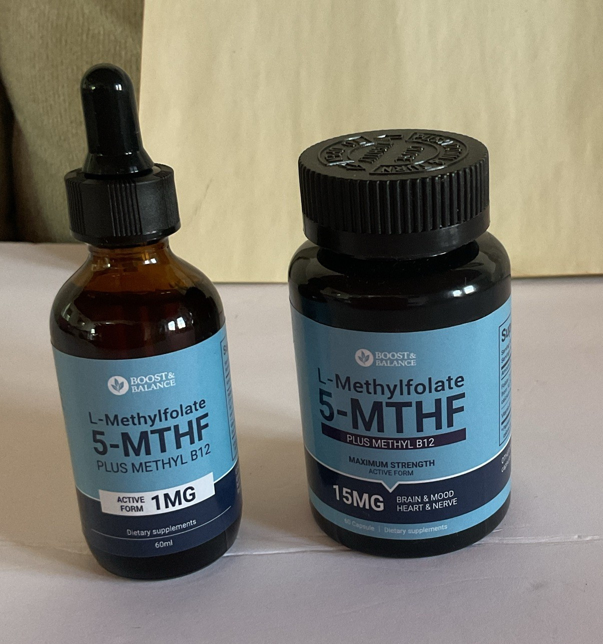 Boost & Balance L-Methylfolate 5-MTHF + Methyl B12 15mg 60ct + 60ml Berry Drops