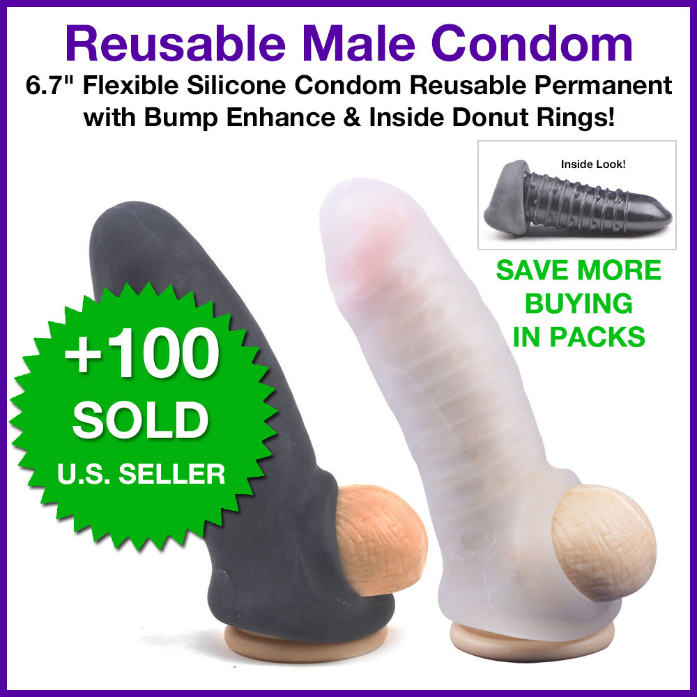 6.7″ Silicone Condom Reusable Realistic Penis Extender Sleeve Enlarger Bigger