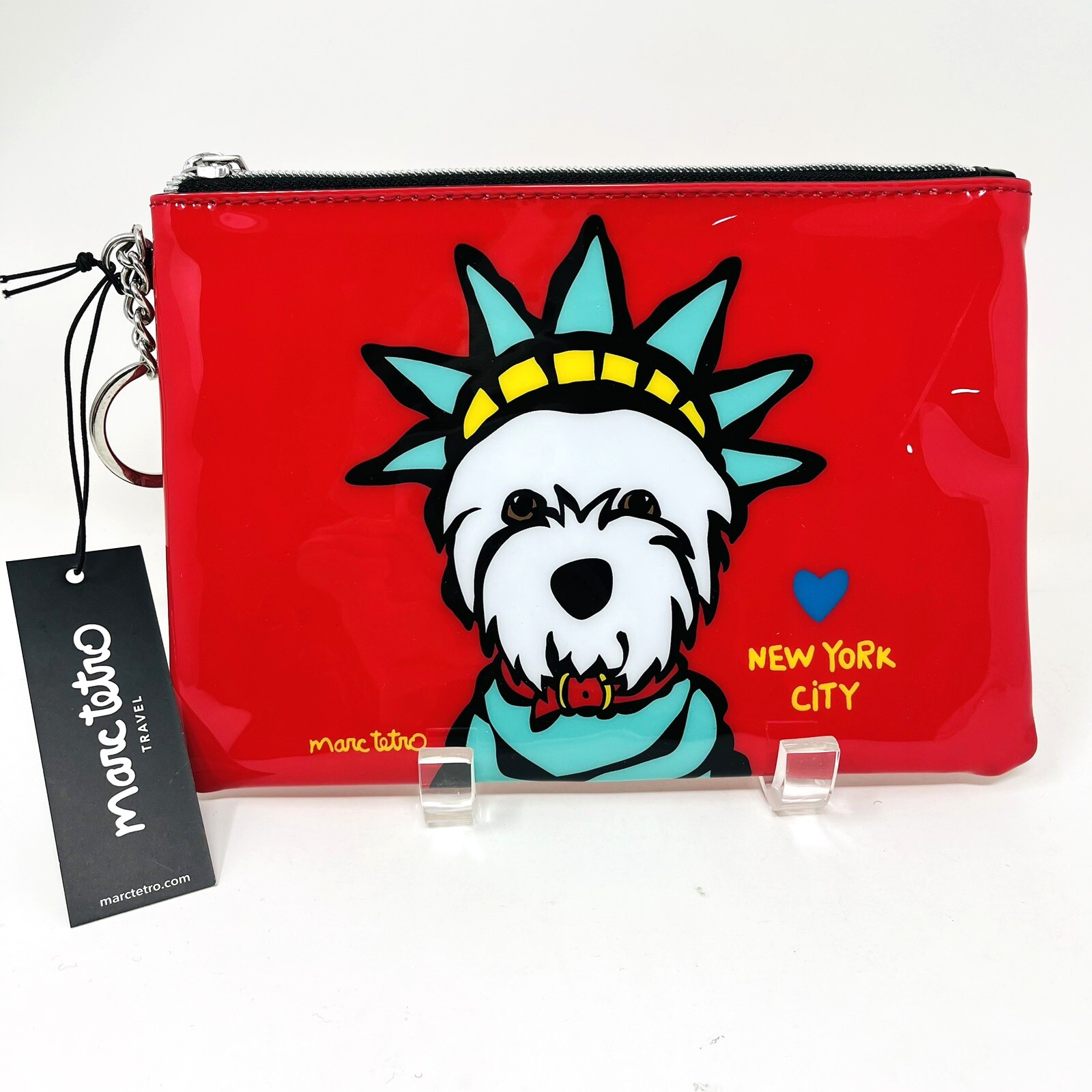 Marc Tetro Liberty Westie Wallet Cosmetic Bag New York Dog Red Patent Zipper New