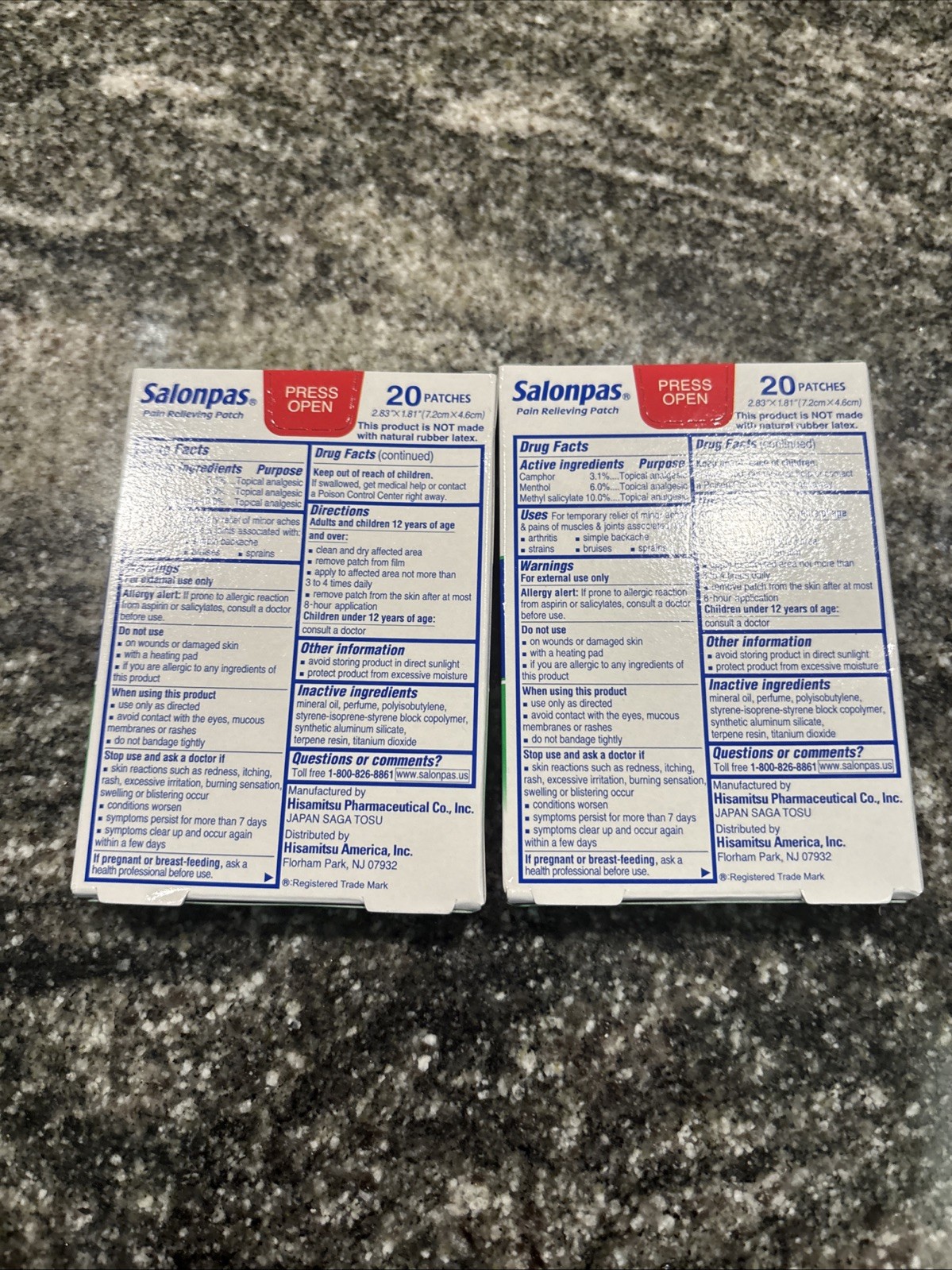 2 Boxes Salonpas Pain Relieving Patch 8-Hr Relief, 20 Patches Ea. 40 Total Fresh