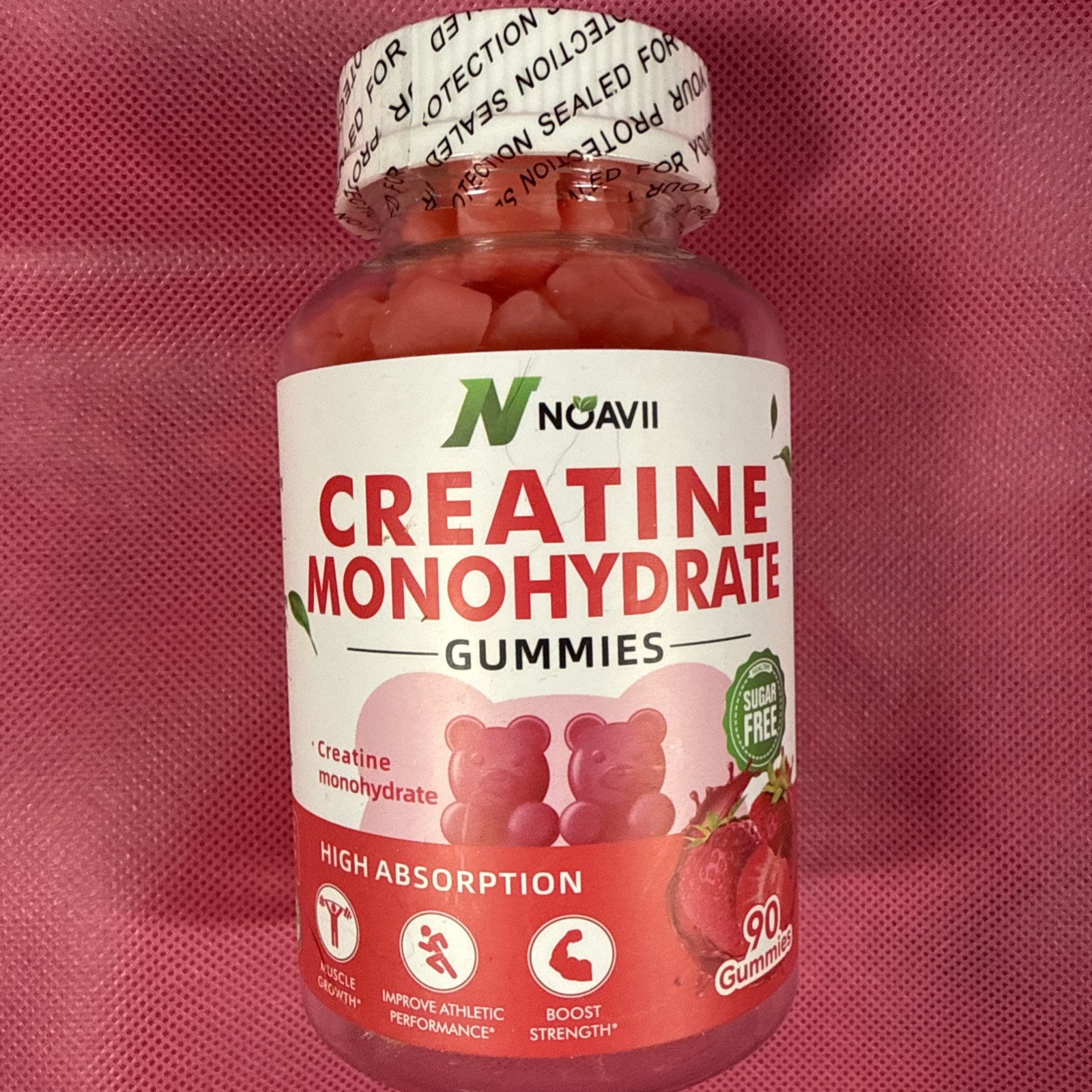 Noavii Creatine Monohydrate Gummies Strawberry Sugar Free 90 count 11/2026 Q2