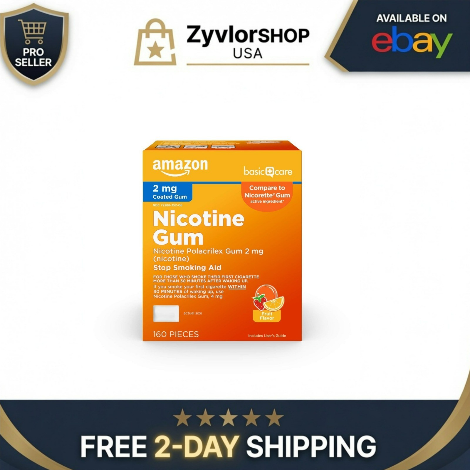 Amazon Basic Care Nicotine Gum 2mg Fruit Flavor 160 Count Smoking Cessation