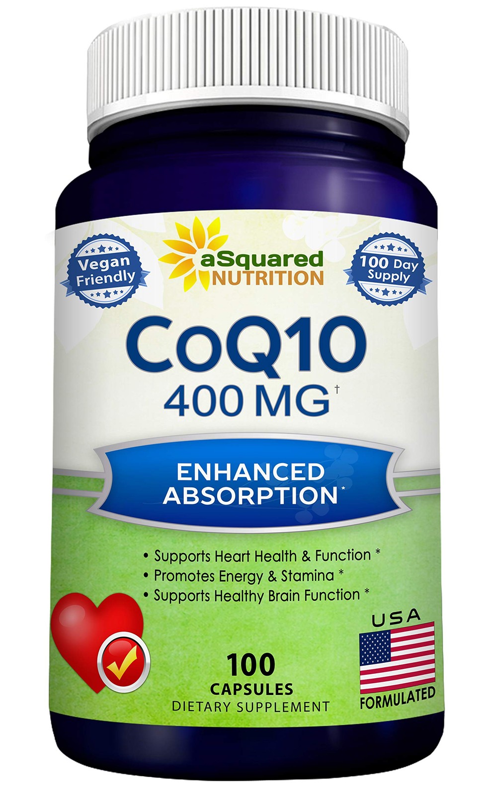 aSquared Nutrition CoQ10 (400mg Max Strength, 100 100 Count (Pack of 1)