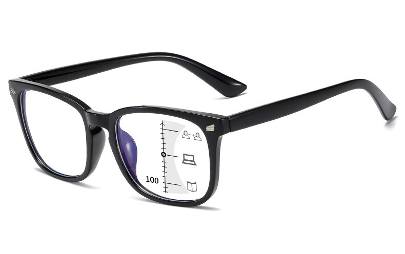 Square Progressive Reading Glasses Blue Light Blocking Multifocus Readers BLACK