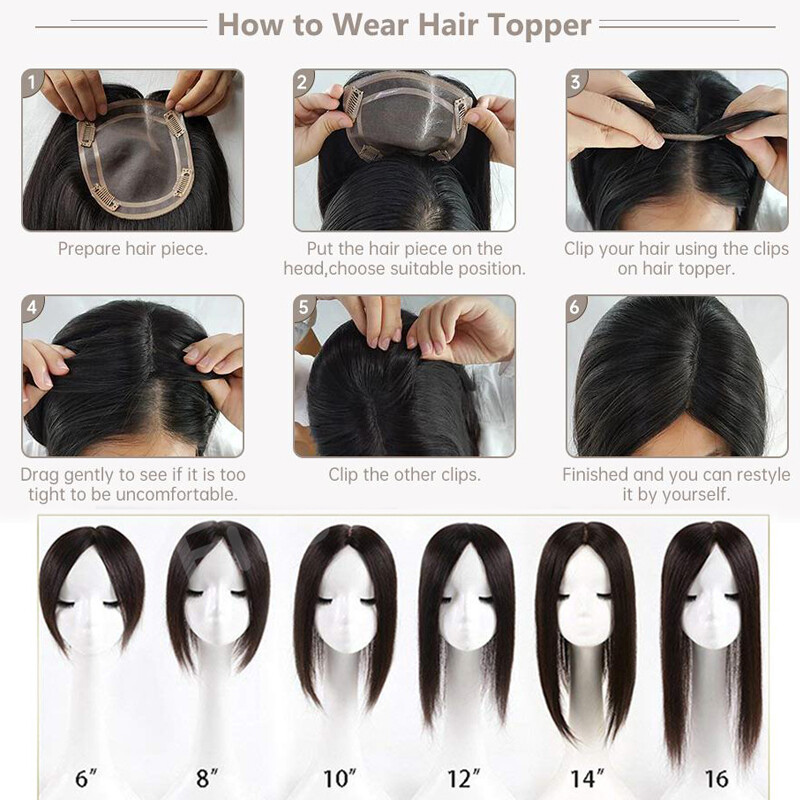 Women 100% Remy Human Hair Topper Toupee Clip In Hairpiece Silk Base Wiglet Wigs