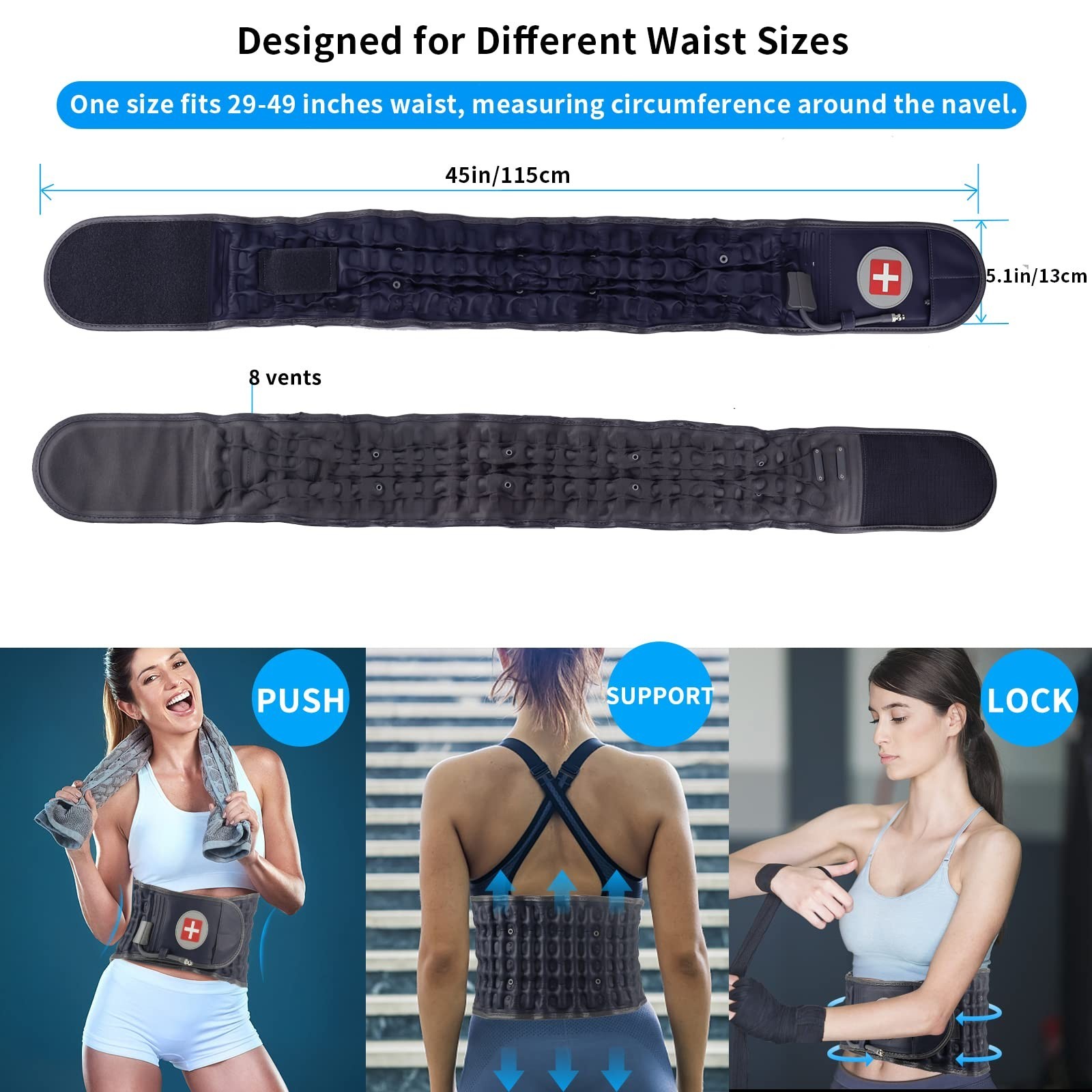 Inflatable Back Brace for Pain Relief | Decompression Lumbar Support Belt 29″-49