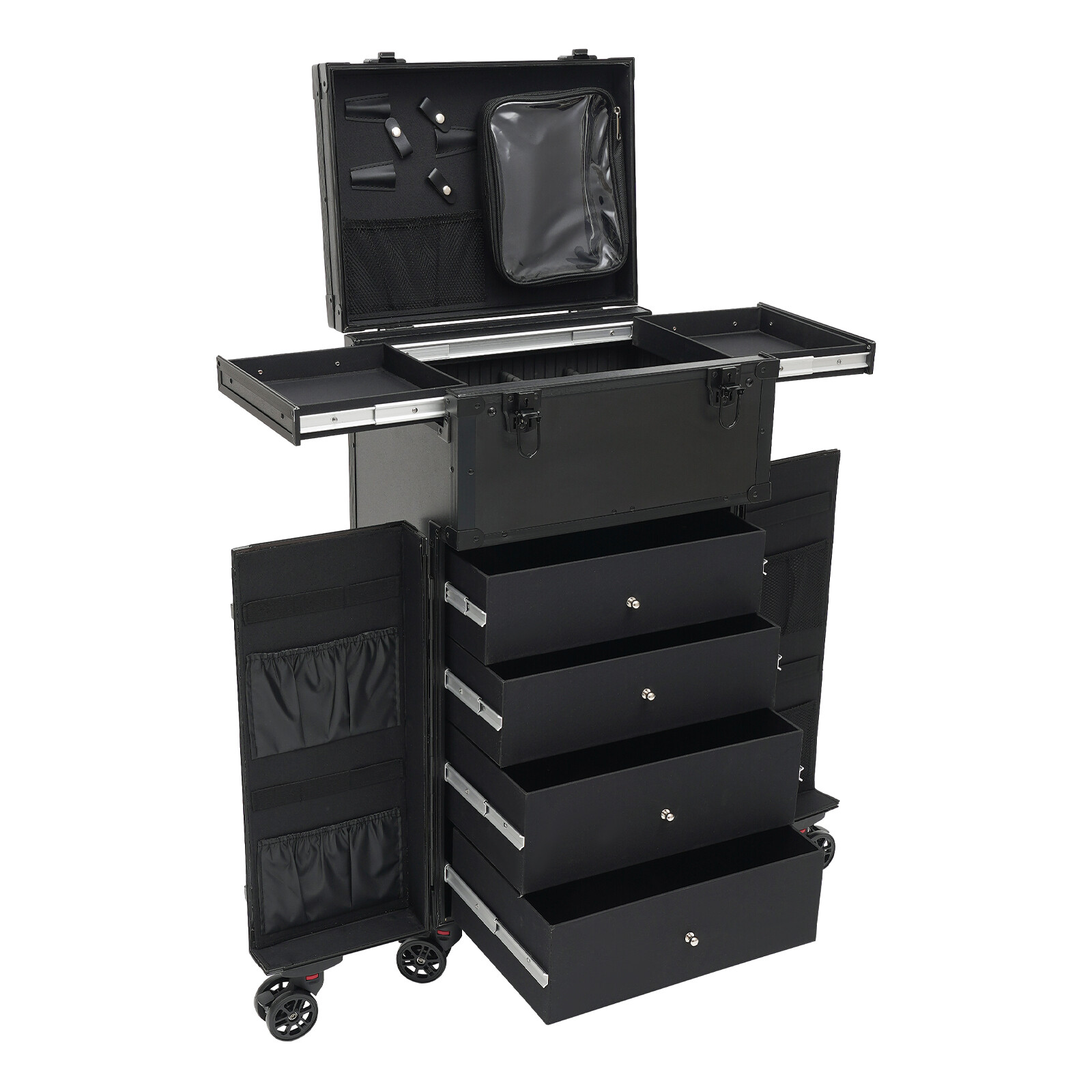 Rolling Makeup Train Case Cosmetic Trolley Travel Makeup Storage Organizer Black