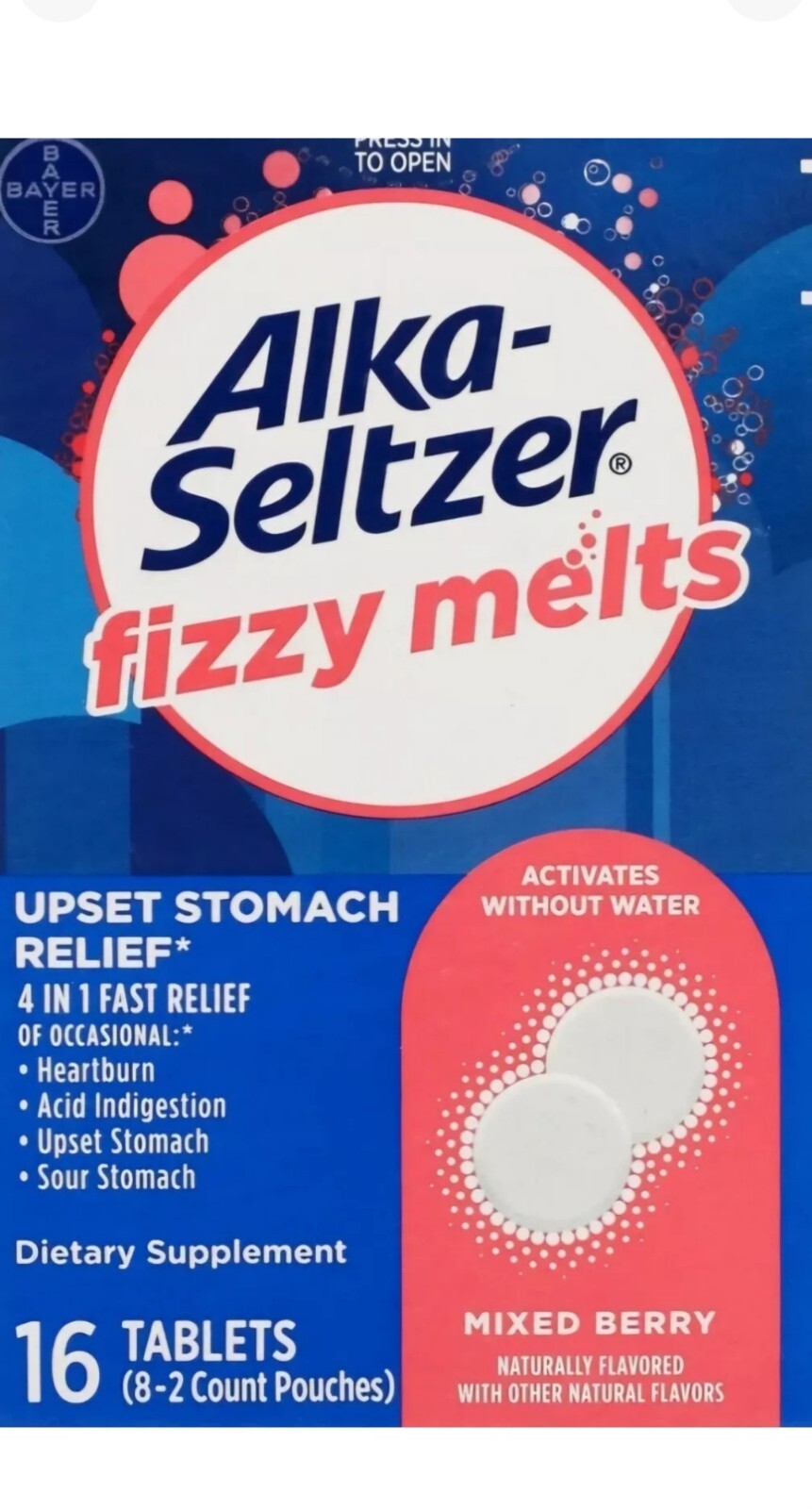 Alka Seltzer Fizzy Melts Mixed Berry 16 Tablets~ 01/2026