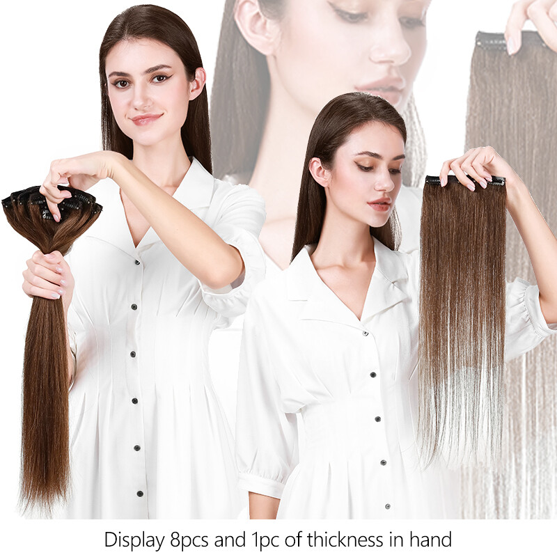 Full Head Clip In Remy Human Hair Extensions Double Wefted Thick 8Pieces 18Clips