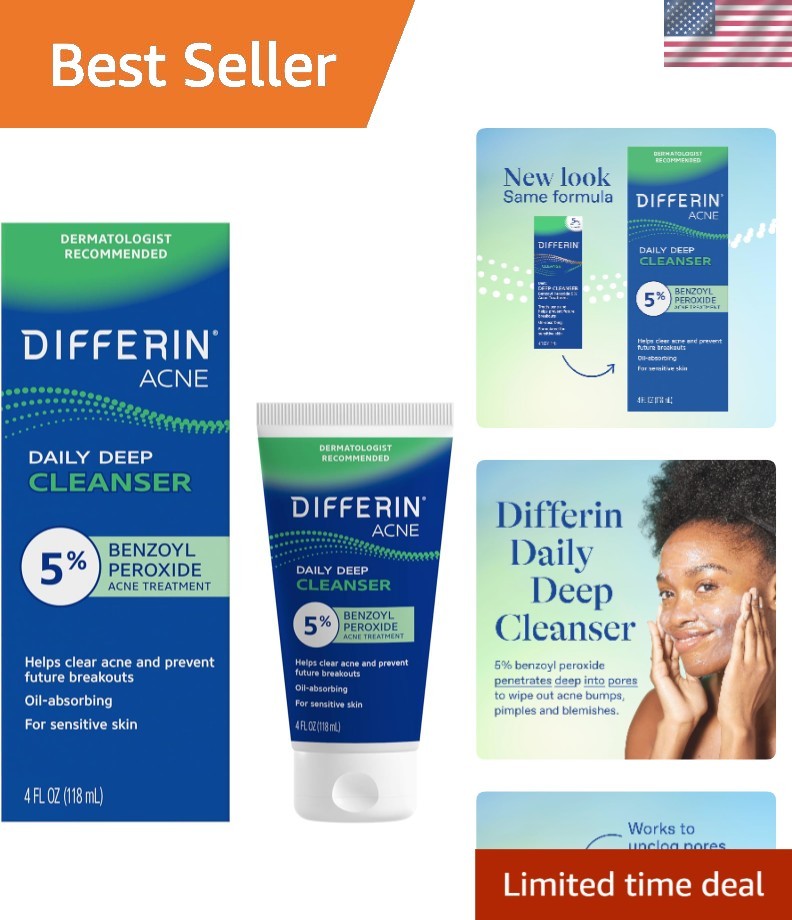 4 Oz Non-Comedogenic Acne Face Wash with 5% Benzoyl Peroxide – Max Clarity