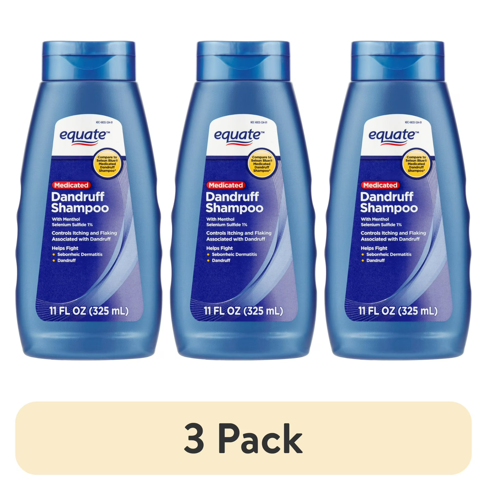 (3 PACK) Equate Medicated Dandruff Shampoo with Selenium Sulfide 1%, 11 fl oz
