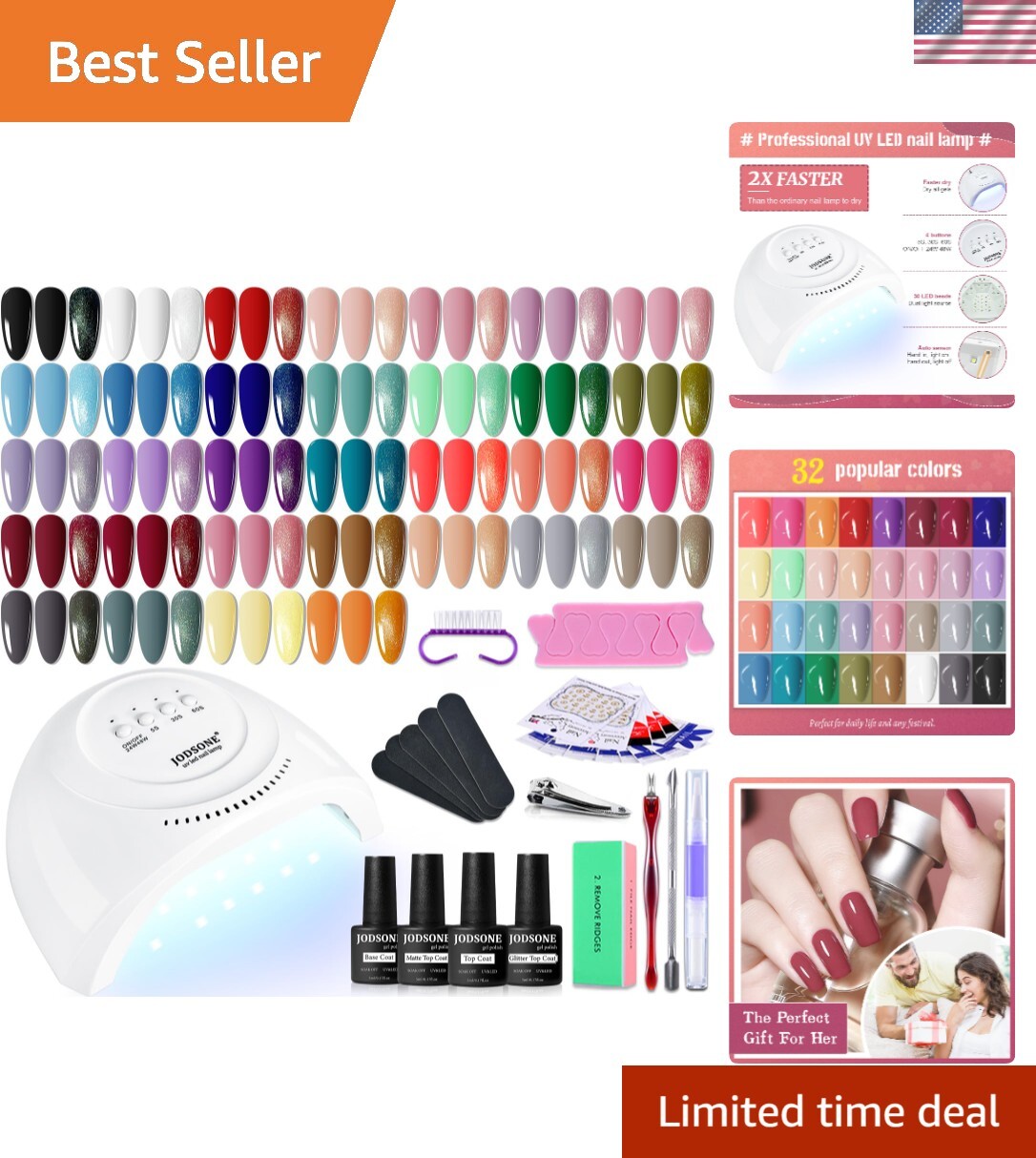 Gel Nail Polish Kit with U V Light 36 PCS Classic Black and White Nude and Bl…