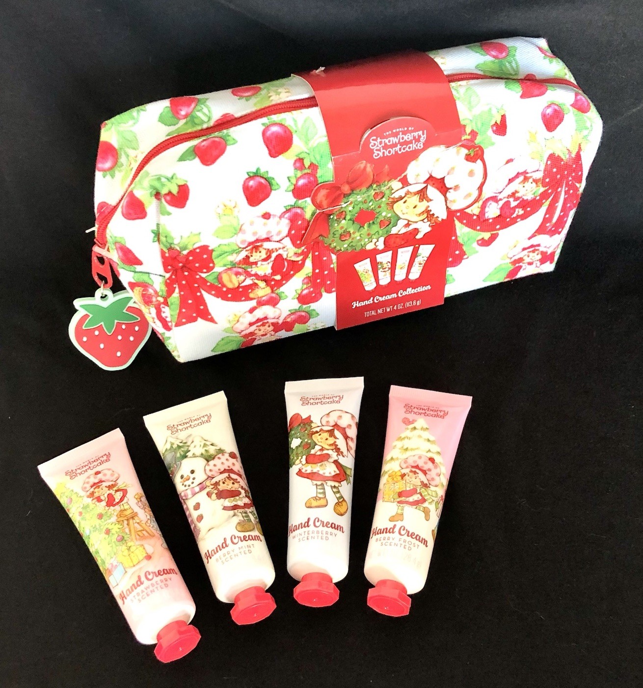 Strawberry Shortcake Scented Hand Cream Set Makeup Bag Pouch 4pc Zip Charm NWT