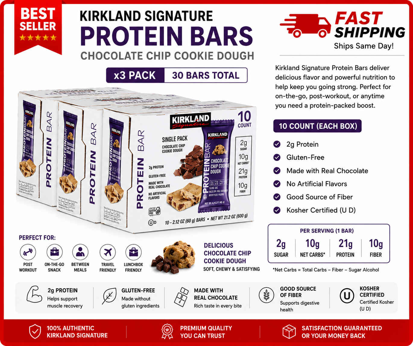 Kirkland Signature Protein Bars Chocolate Chip Cookie Dough, 30-count
