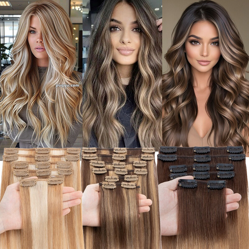 Clip in 8 Pieces 100% Remy Human Hair Extensions Full Head Straight 16″18″20″