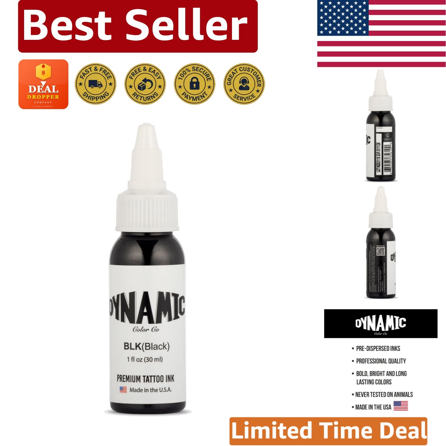 Versatile Black Tattoo Ink – 1 oz Bottle, Reliable Color, Not Tested on Animals