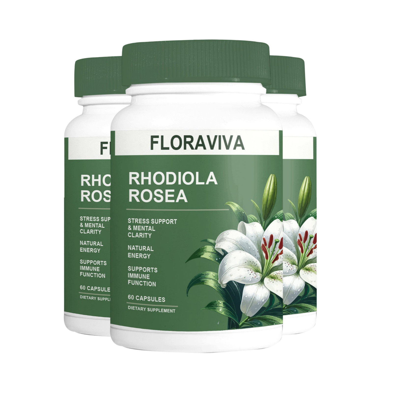 3-Pack Rhodiola Rosea Capsules – Floraviva for Energy, Focus, Mood -180 Capsules