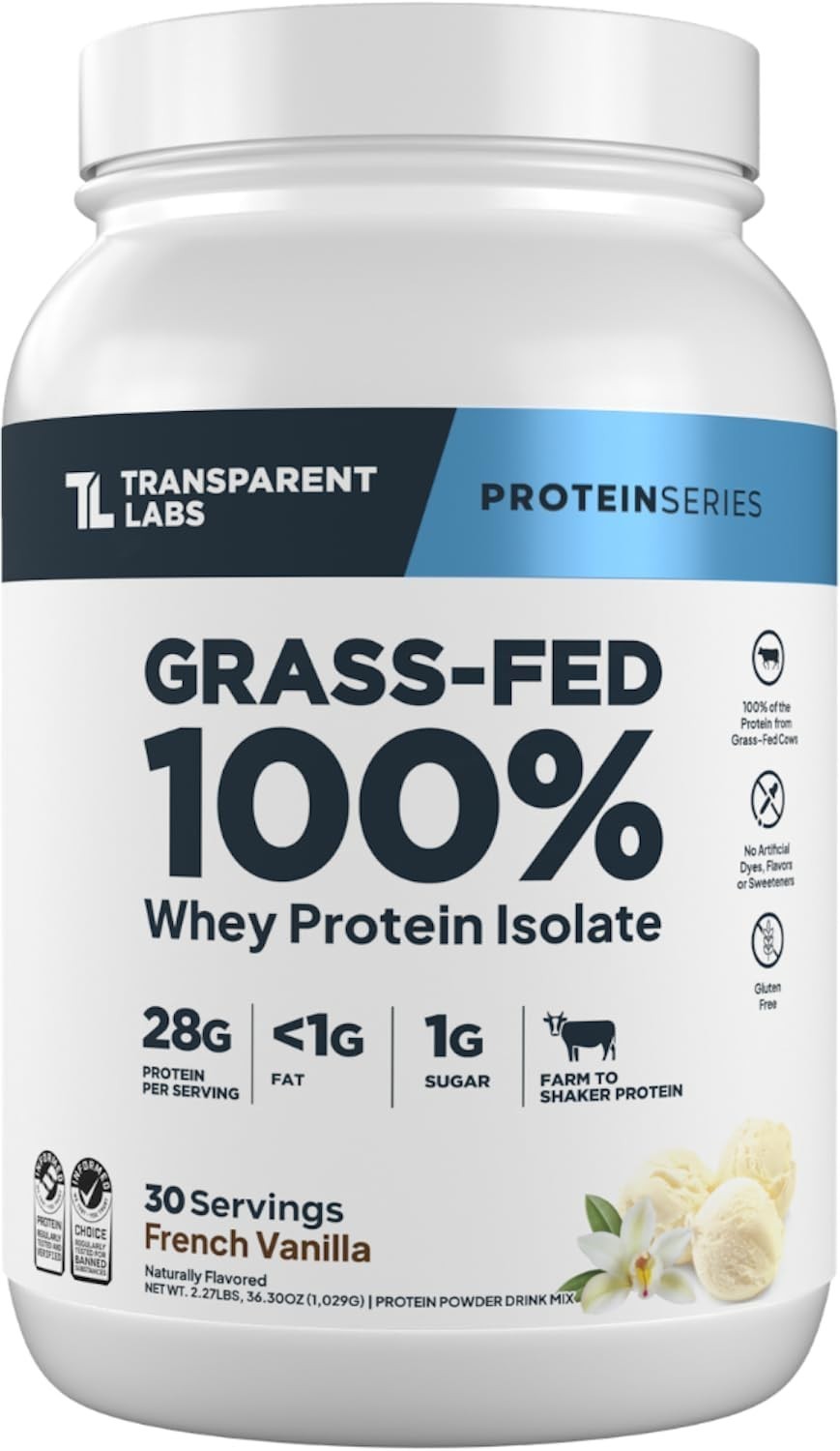 Transparent Labs Grass-Fed Whey Protein Isolate – Naturally Flavored, Gluten Fre
