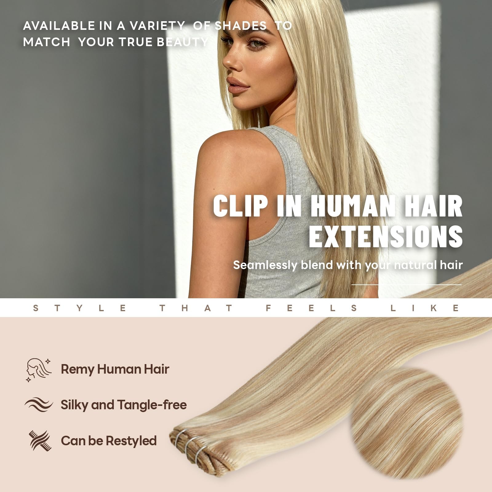 Luxetress Clip In Hair Extensions Real Human Hair 22 Inch 120G 7Pcs Remy