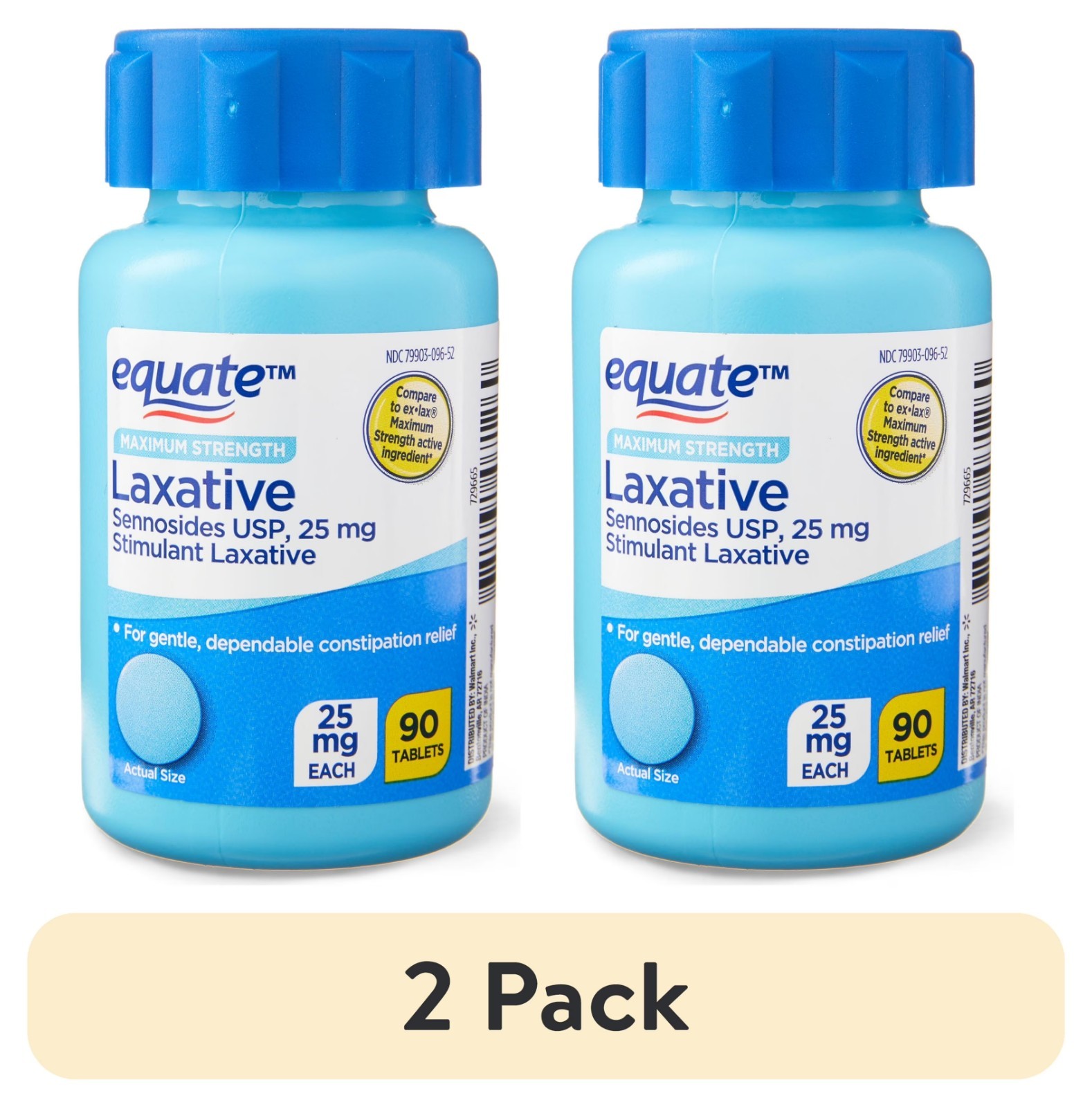 Equate Maximum Strength Sennosides USP Laxative Tablets 25 mg 90 Count, 2 Pack