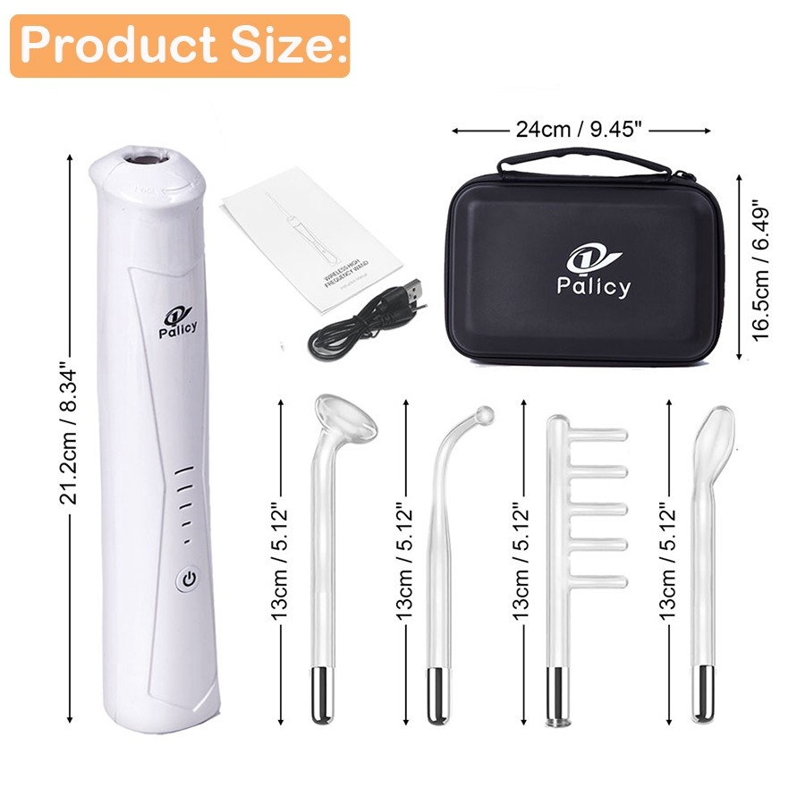 Portable High Frequency Facial Machine & 4 Glass Wands Violet Orange Ray Light