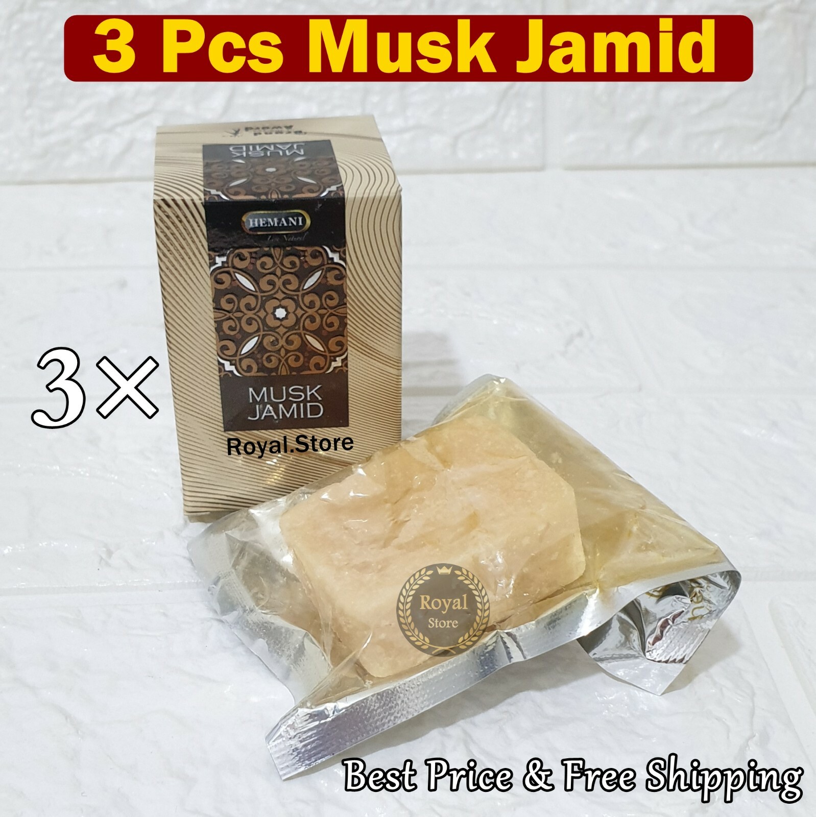 3× Hemani musk jamid Solid Perfume Halal beautiful Arabic Fragrance مسك جامد