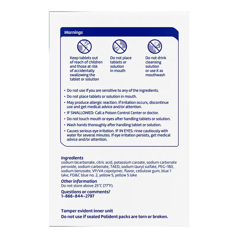 Polident Denture Cleanser Tablets 204 Count Rapid Clean Antibacterial