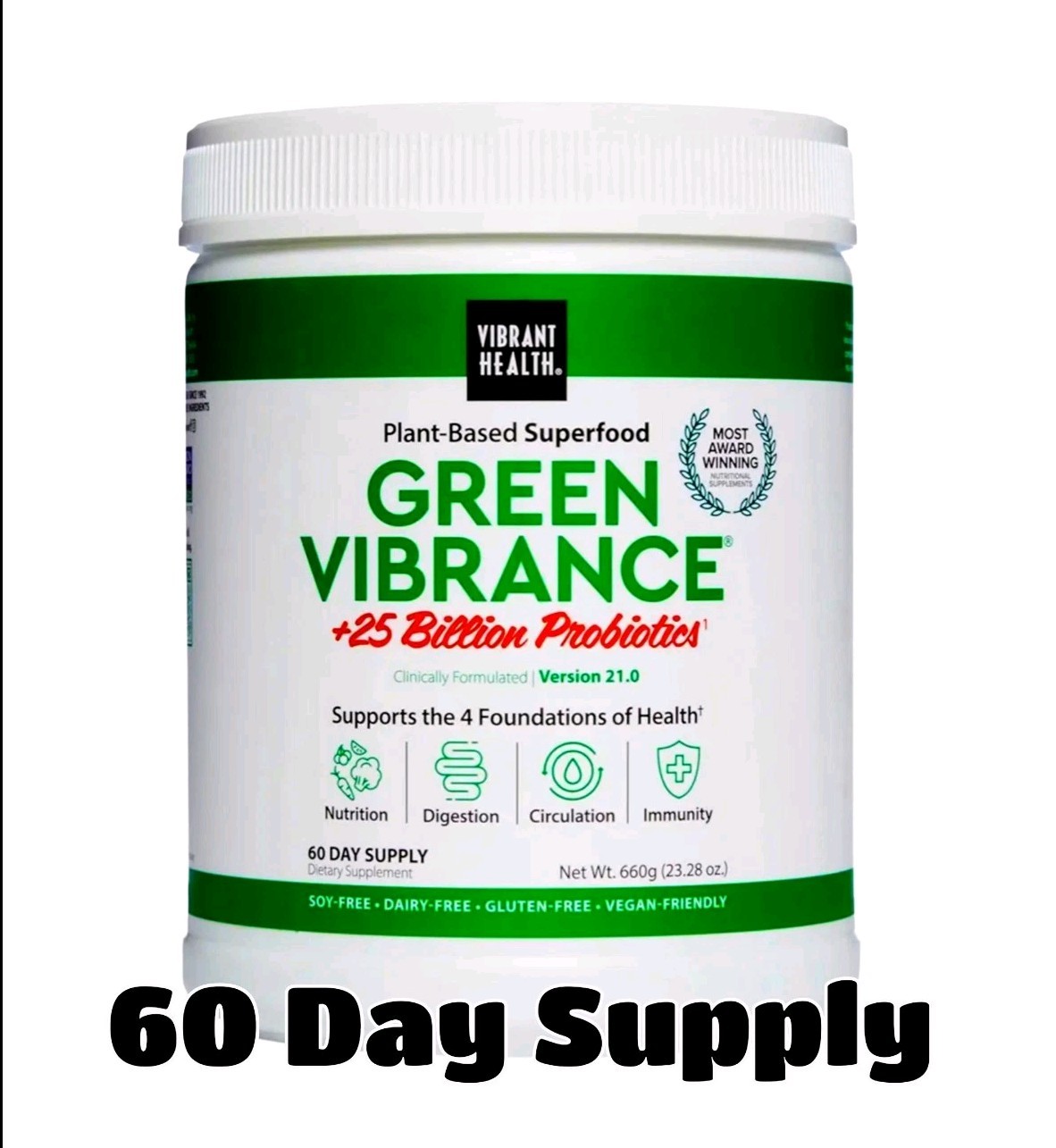 Vibrant Health Green Vibrance 60 Servings Powder 660g 23.28 oz