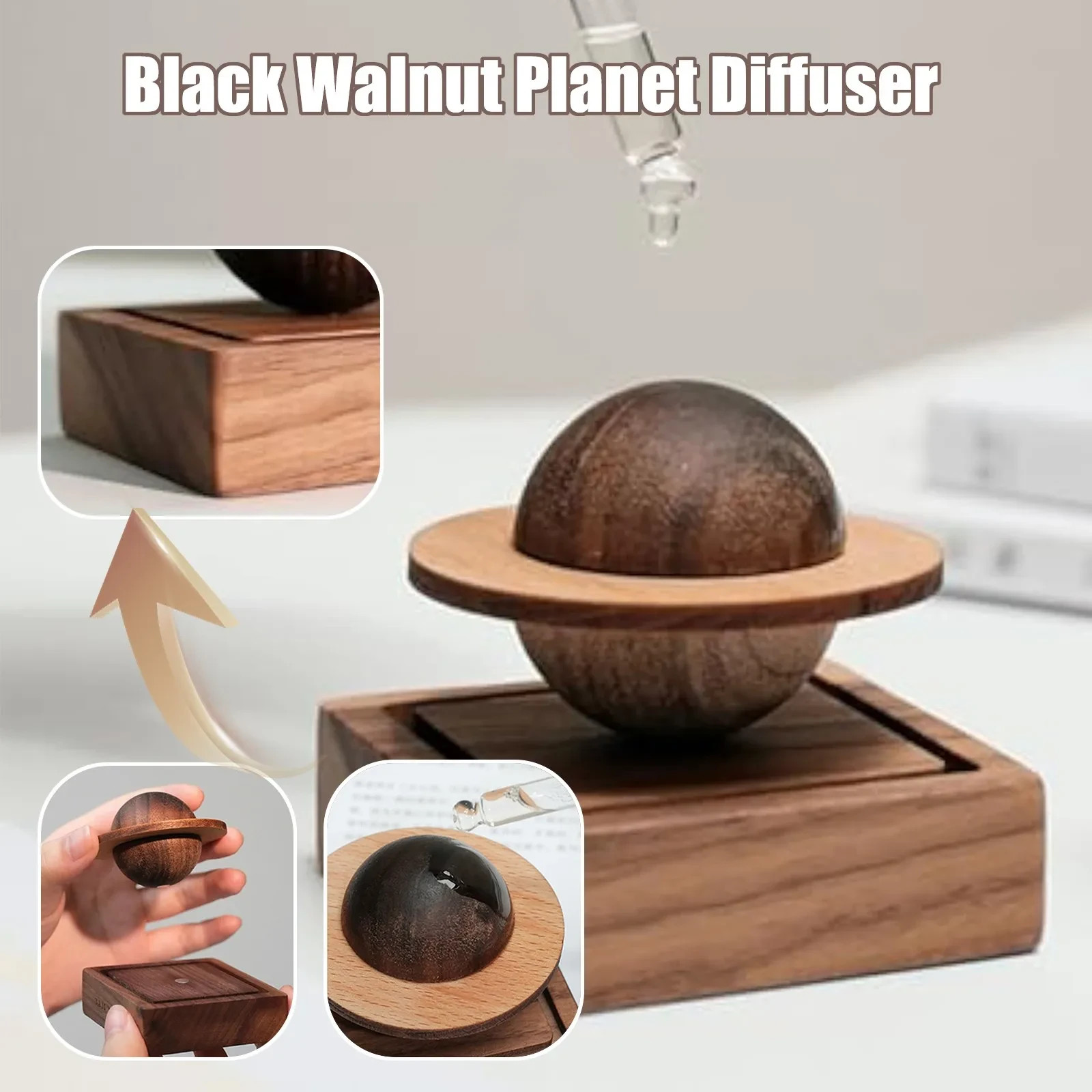Portable Natural Wood Jupiter Shape Aroma Diffuser home decoration or Car