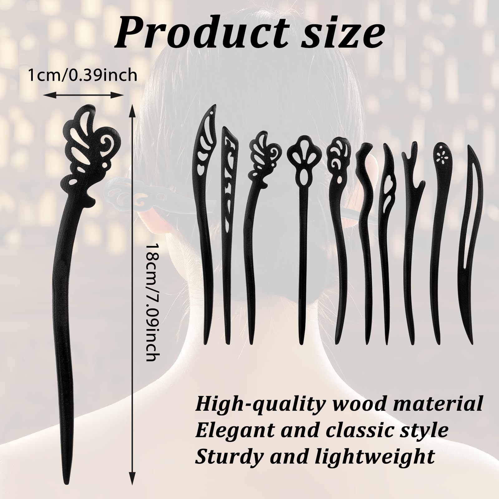 JIYIN 10 Pcs Wooden Hair Sticks, Chinese 1 Count (Pack of 10), Style1