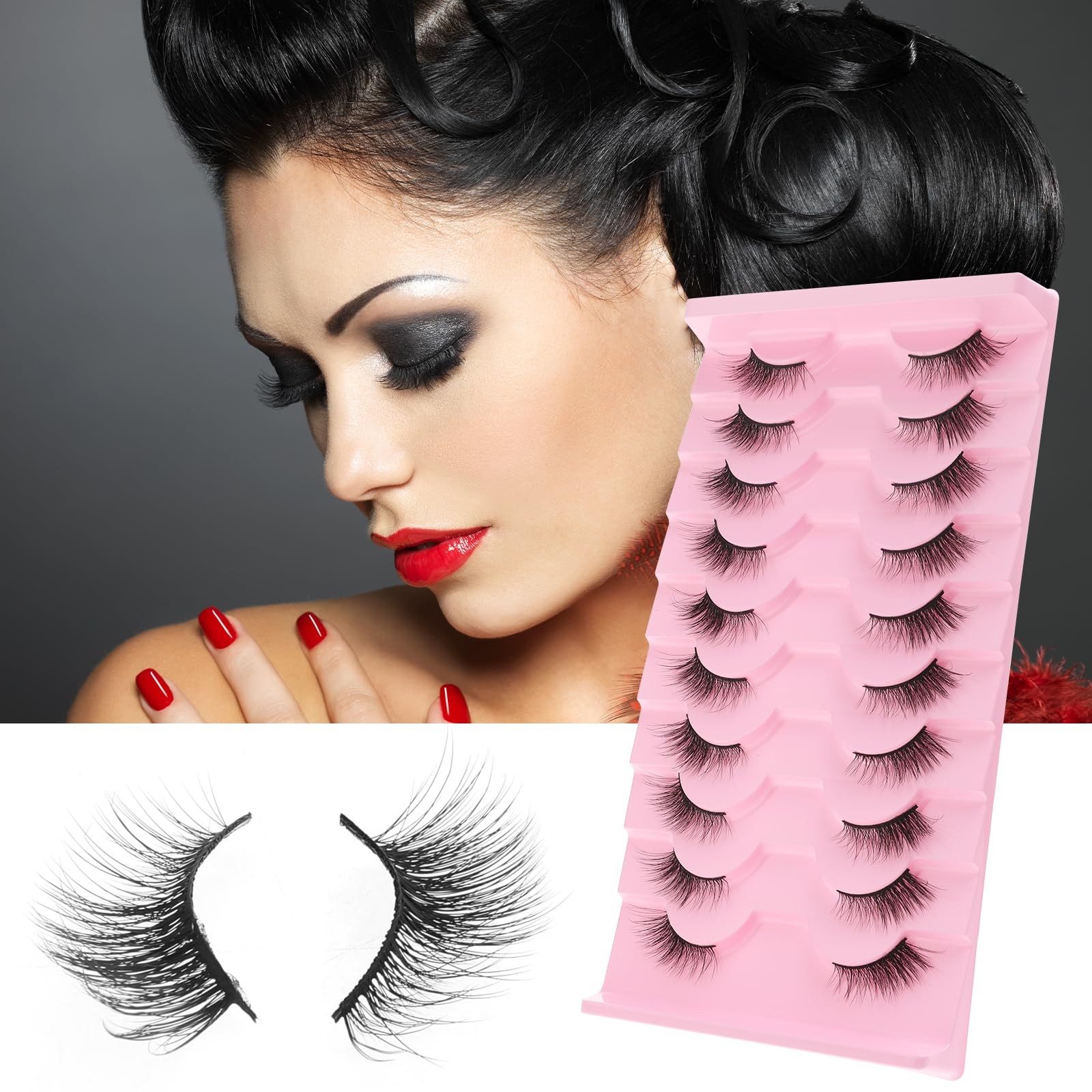 Gjinxi Half Lashes Natural Look False Eyelashes 1 pair (Pack of 10), Black