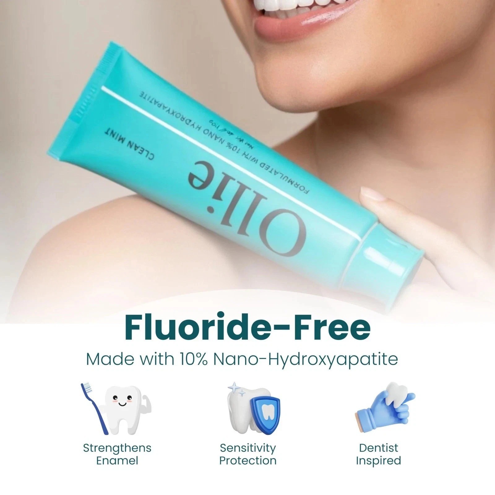 Ollie 10% Nano Hydroxyapatite Toothpaste 4oz – Fluoride Free Sensitive Whitening