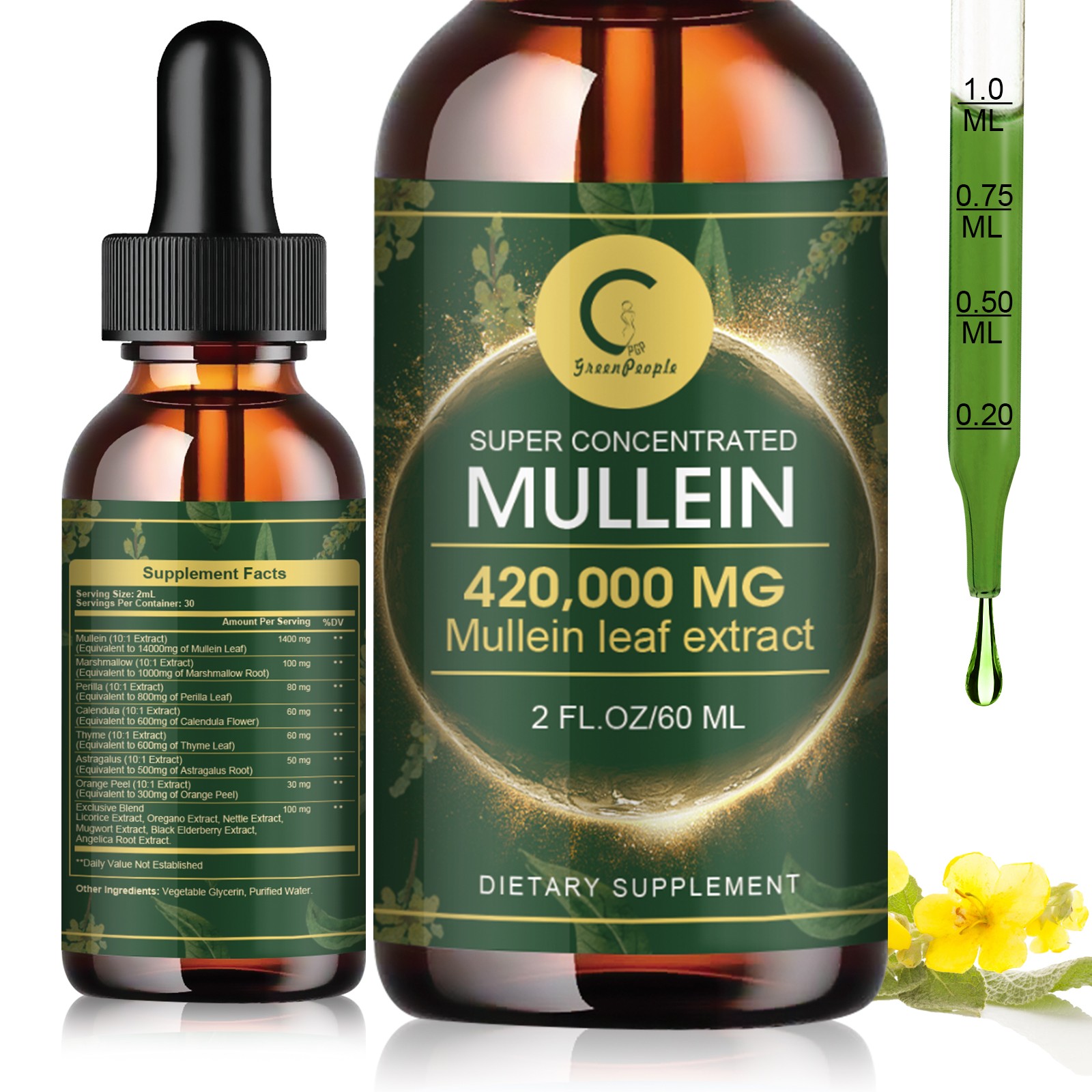 4 PACK Mullein Drops for Lungs, Detox and Cleanse Mullein Extract Supplement